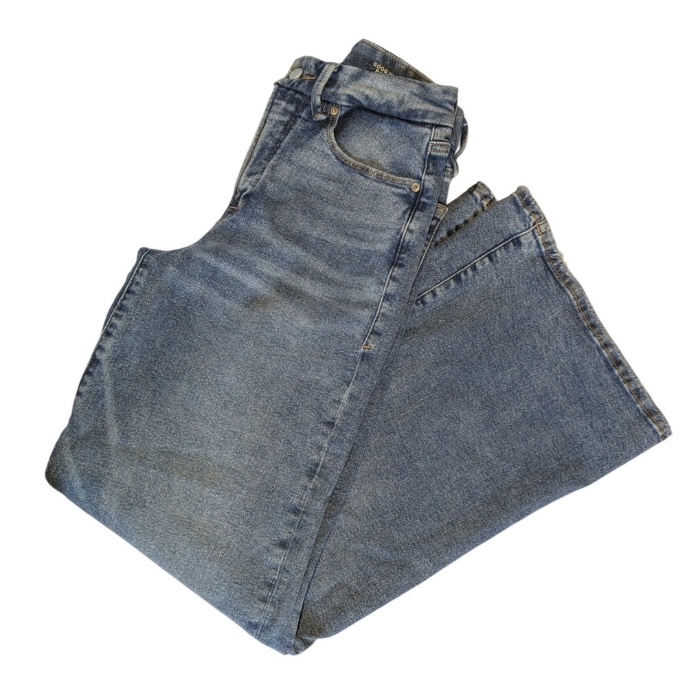 Good American Good Waist Palazzo High Rise Wide Leg Jeans Blue Size 6/28 - Picture 3 of 10